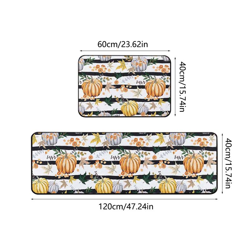 Decorative Fall Theme Kitchen Floor Mats Set of Two - Non-Slip Pumpkin Turkey Rugs B