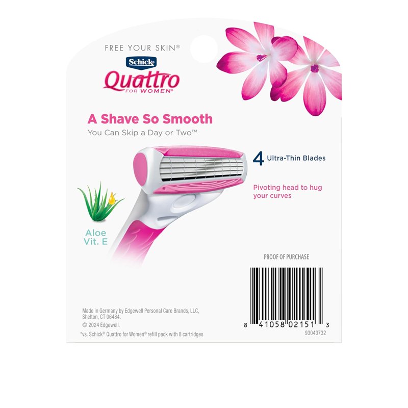 4-Blade Women's Razor Refills with Moisturizing Aloe Strip - 12 Count