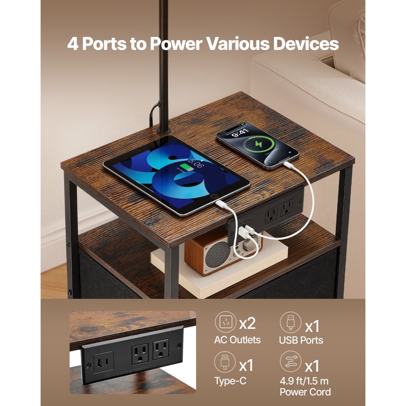 Multifunctional Floor Lamp with Integrated Table & Charging Ports