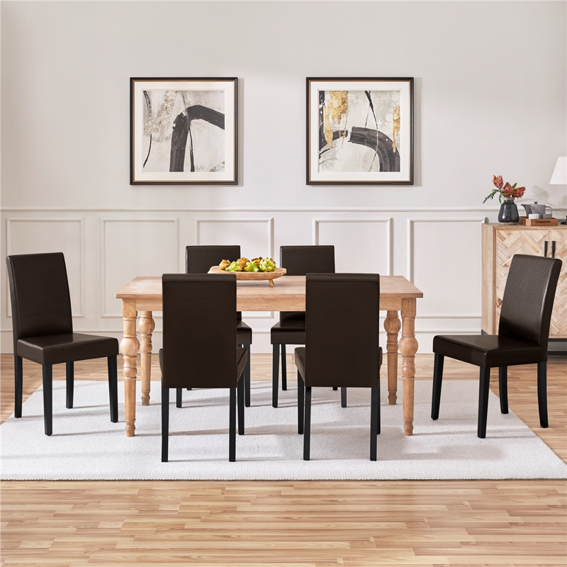 Faux Leather Dining Chairs Set of 2 with Rubberwood Legs - Dark Brown