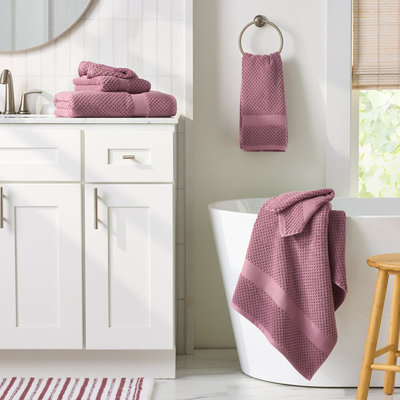 Soft Cotton Towel Set - 6 Piece Bath & Hand Towels with Popcorn Texture, Violet Gem