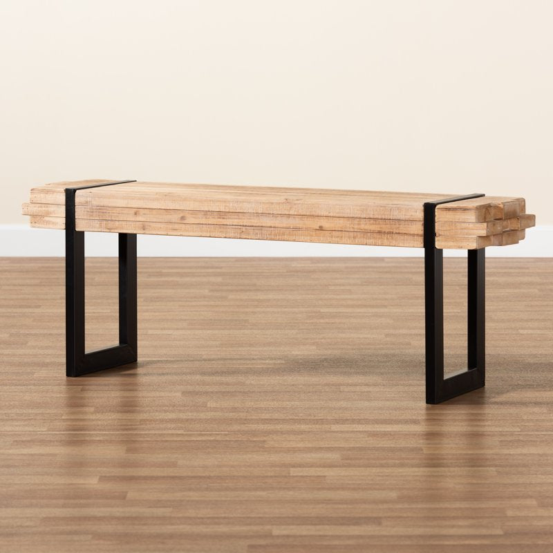 Rustic Industrial Entryway Bench with Natural Brown Finish