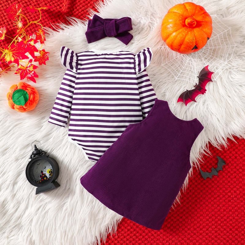 A14-Purple Baby Girl Halloween Romper & Skirt Outfit with Headband - 0-3 Months