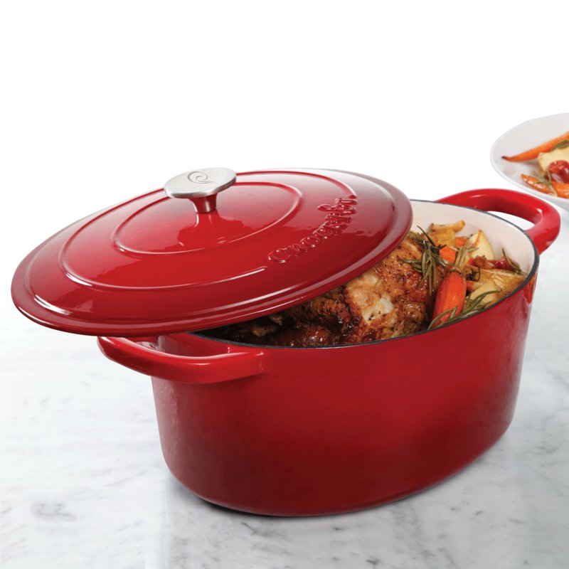 7-Quart Oval Cast Iron Dutch Oven - Scarlet Red