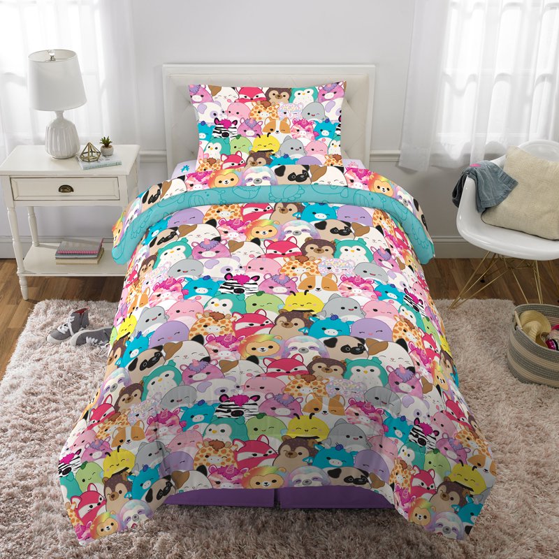 Reversible Kids Bedding Set Twin - Squishmallows Comforter & Sheets, 4 Pieces
