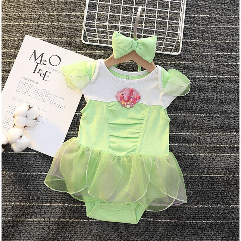 Light Green Infant Baby Girl Princess Dress Up Romper Tutu Dress with Headband - 12-18 Months
