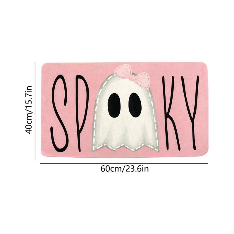 Pink Ghost Halloween Doormat - Cute Rubber Backing Indoor Outdoor Entryway - Variation O