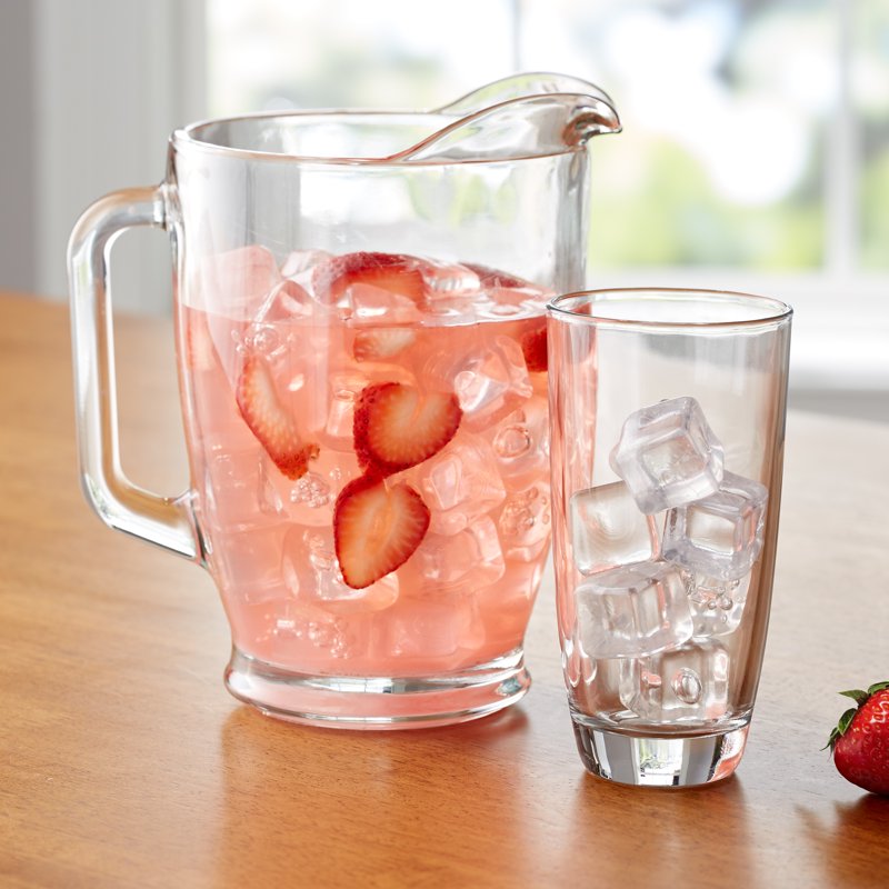 7-Piece Clear Glass Pitcher and Tumbler Set - 6 Cooler Glasses