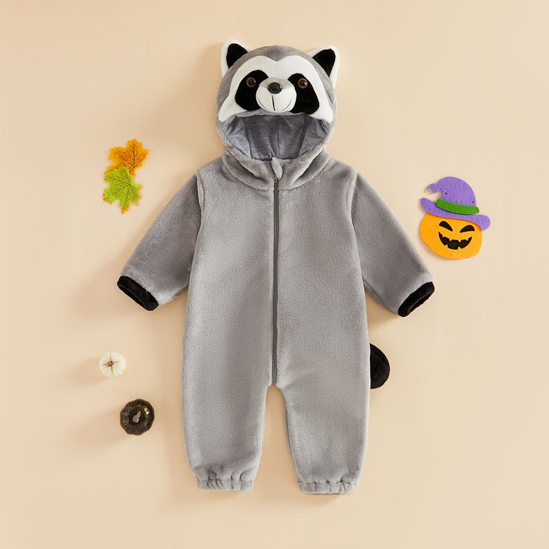 Toddler Baby Raccoon Halloween Costume Jumpsuit - Gray, 6-12 Months