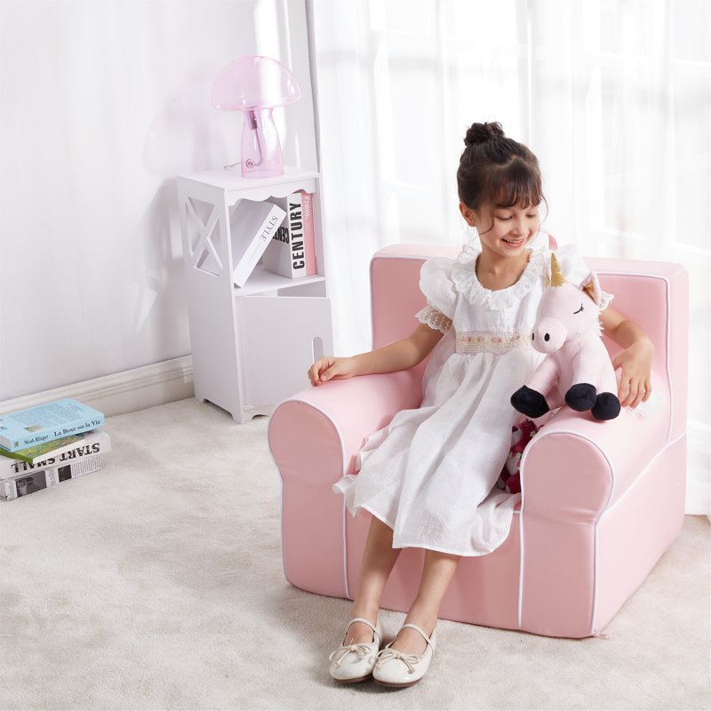 Kids Foam Chair - Pink, Cozy & Removable Cover, Portable