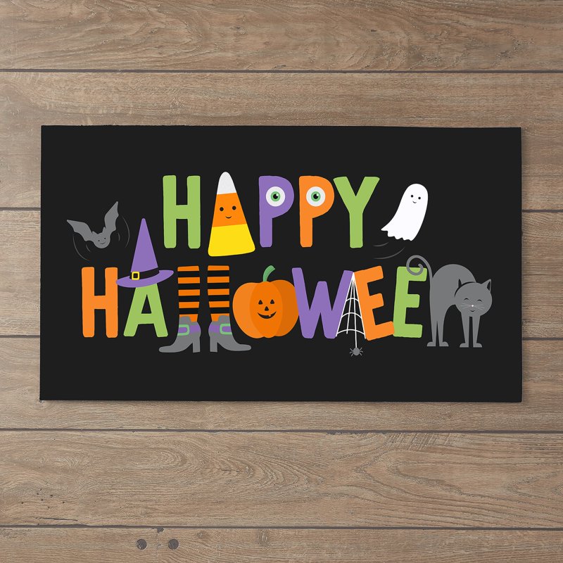 Personalization Mall Happy Halloween Doormat - 20 x 35 Inches - Festive Entryway Decor
