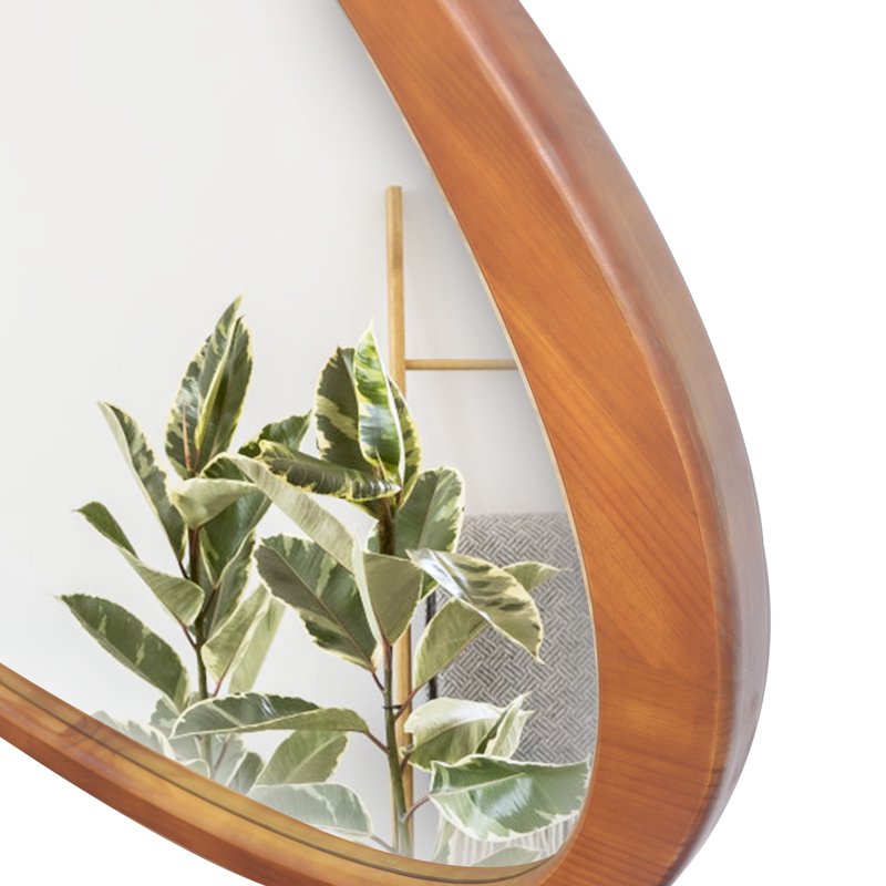 45-Inch Asymmetrical Wall Mirror with Solid Wood Frame - Mid-Century Style, Walnut Finish