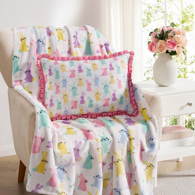 Hallmark 14x20 Multicolor Bunny BFFs Reversible Decorative Pillow - Bunny Variation
