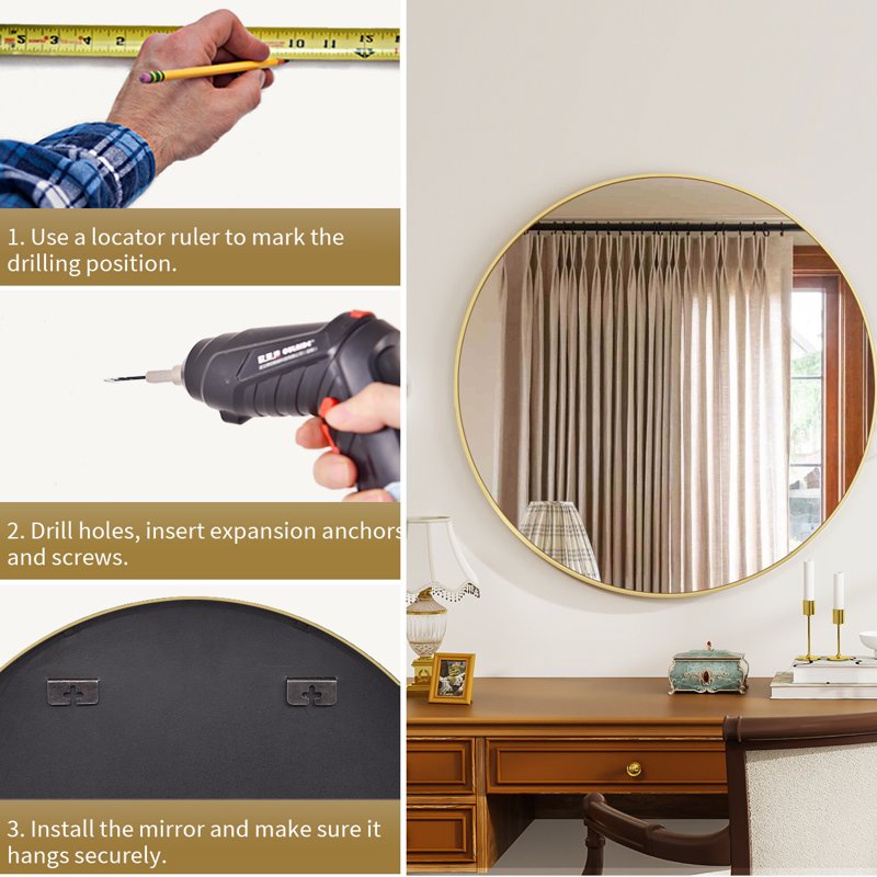 Round Wall Mirror 36 Inch Gold Frame Aluminum Alloy Bathroom Mirror - Variation: 36" Gold
