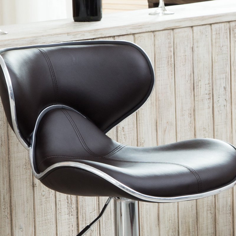 Adjustable Swivel Bar Stool with Chrome Base - Brown, Set of 2