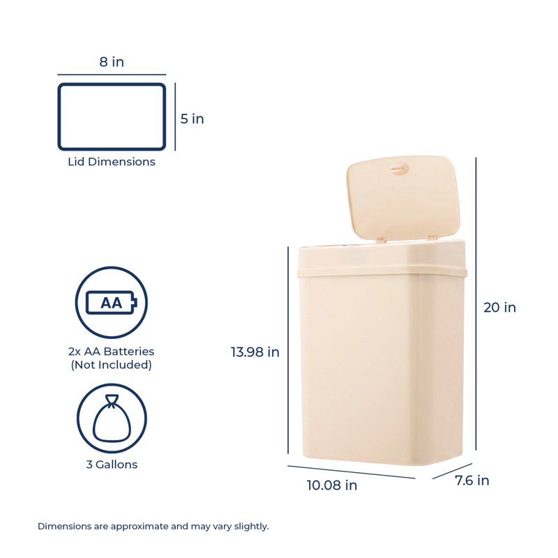 Automatic Bathroom Trash Can - 3.2 Gallon Plastic, Motion Sensor, Soft Close Lid - Vanilla Dream