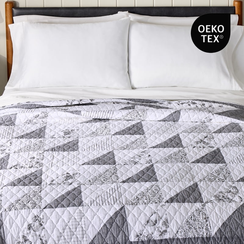 Heirloom Patchwork Quilt California King - Grey and White Reversible Bedspread