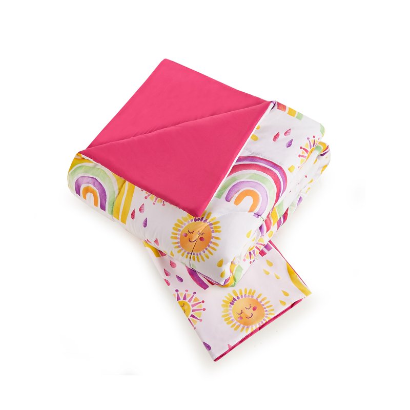 Pink Kids Comforter Set with Rainbows & Sun - Twin XL, 2-Piece