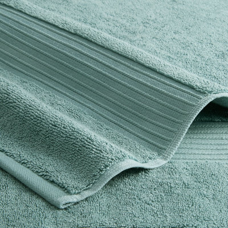 Aqua Blue Solid Dobby Border Bath Towel Set - 4 Piece 30x58 Inch Cotton