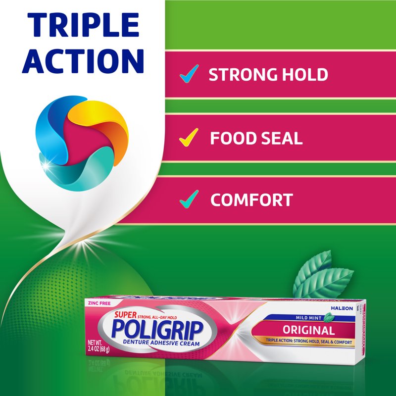 Denture Adhesive Cream - Strong All-Day Hold, 2.4 oz, Multipack
