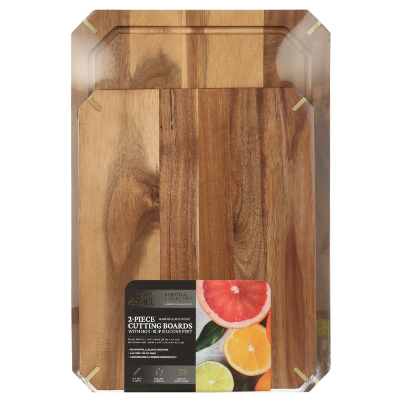 Acacia Cutting Board Set - 2-Piece with Gold Accents