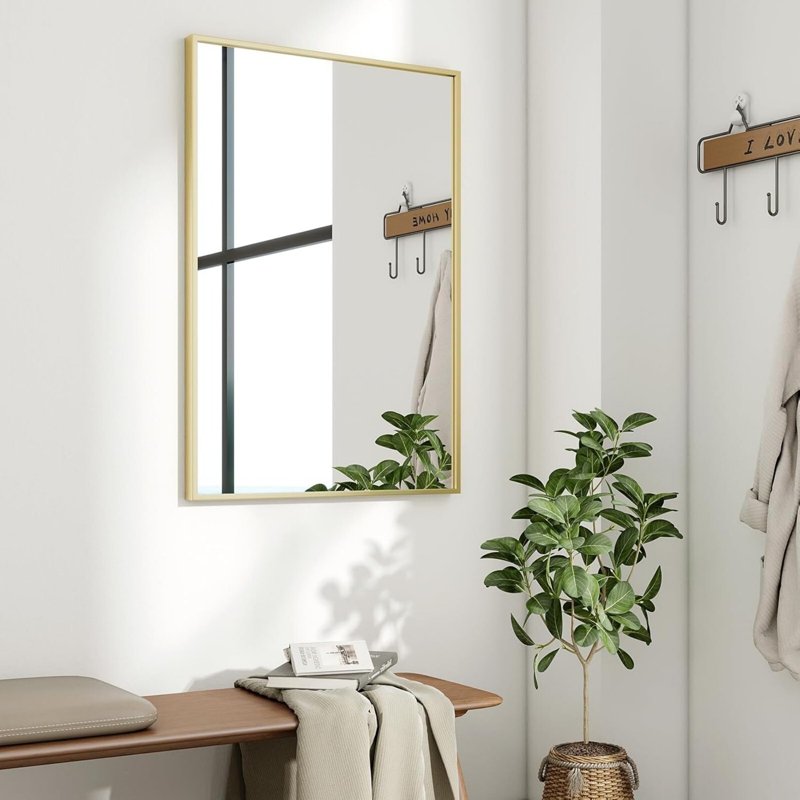Bathroom Wall Mirror 30x20 Inch Rectangular Vanity Mirror with Metal Frame - Gold