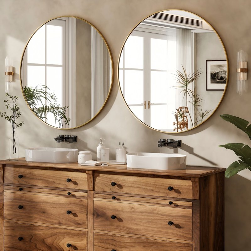 Round Wall Mirror 36 Inch Aluminum Frame Bathroom Vanity Mirror Gold
