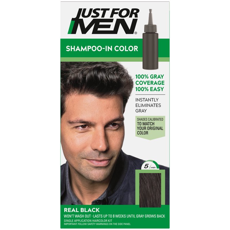 Men's Hair Color Shampoo - Real Black, 3 Pack, 100% Gray Coverage