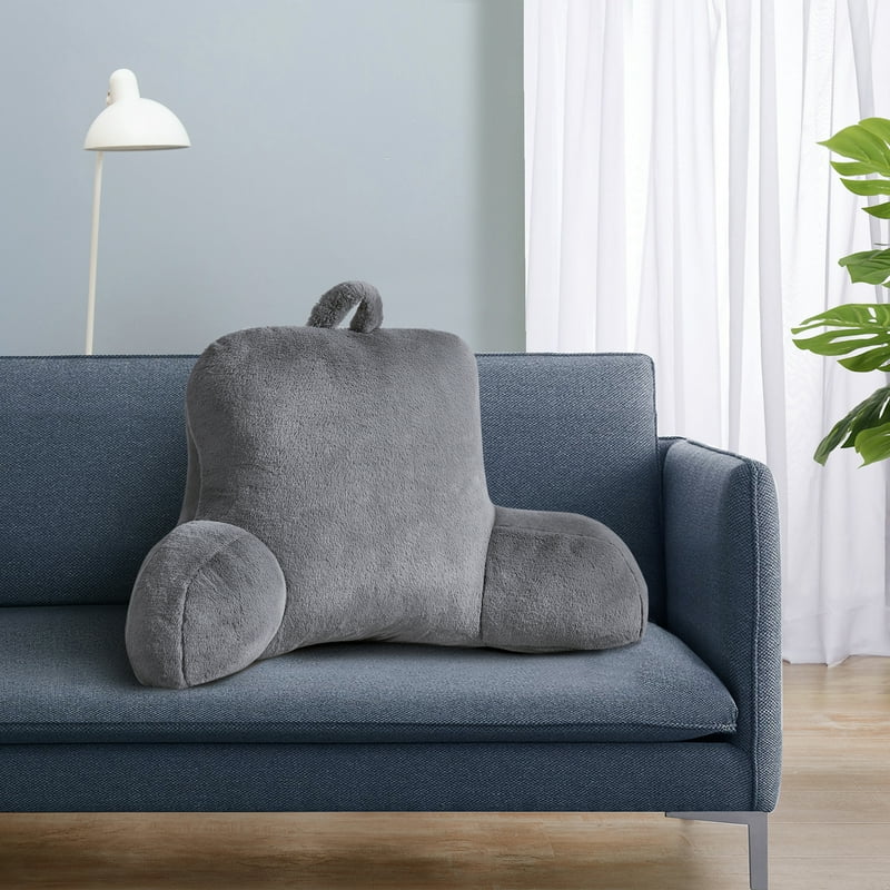 Faux Fur Plush Backrest Pillow - Gray, 18.5 x 32.5 x 10 Inches, Cozy Lounge Support
