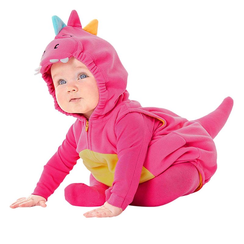 Toddler Dinosaur Cosplay Romper - Baby Girls Boys Halloween Costume, Pink, 12-18 Months