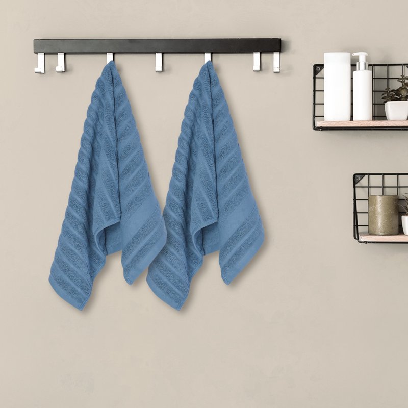 Cotton Hand Towels Blue 14x30 Inches Striped Decorative Bathroom Towels - Set of 4