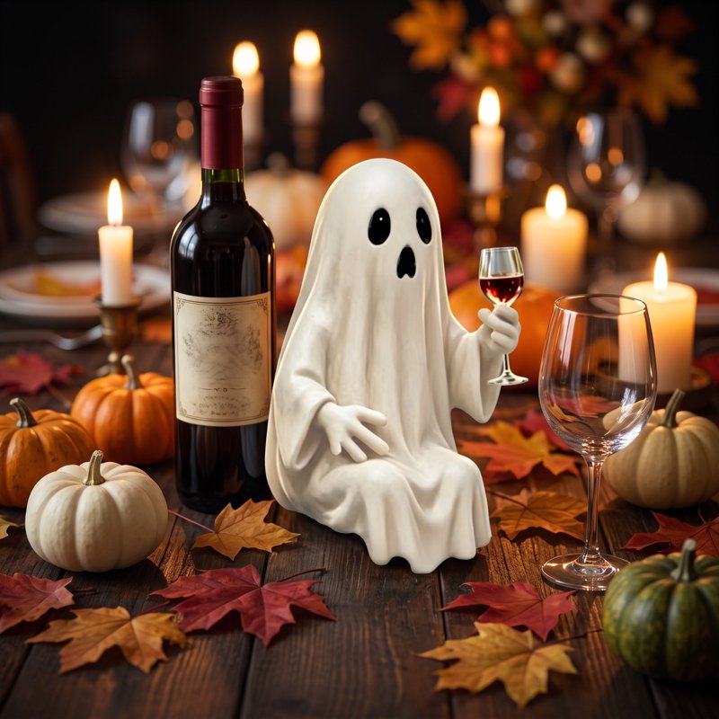 Halloween Ghost Figurine - Cute Drinking Ghost with Goblet - Variation D