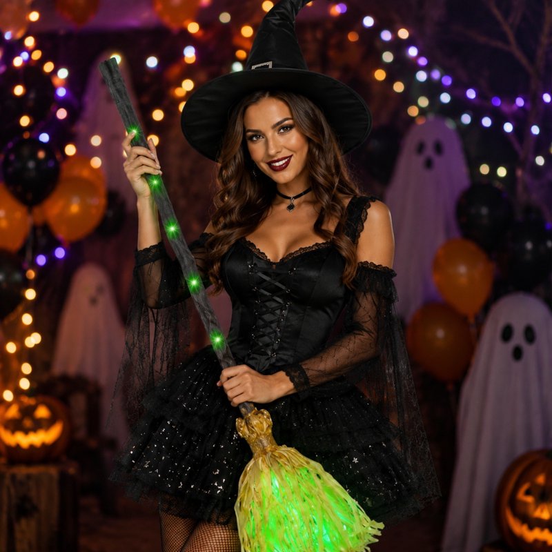 Animated Dancing Witch Broom Toy with Sounds - Halloween Decor & Party Prop