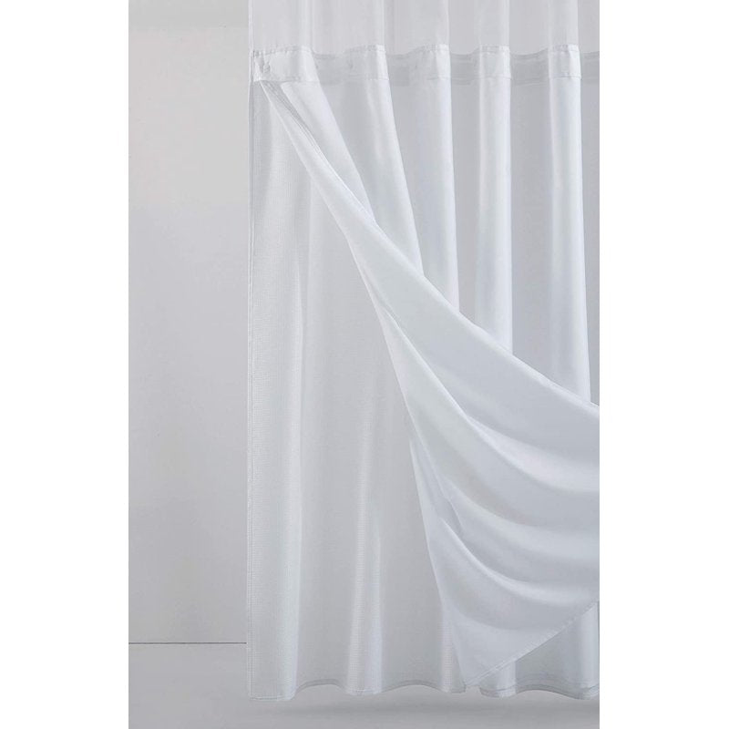 White 2-in-1 Waffle Weave Shower Curtain with Detachable Liner - 72x72 Inches