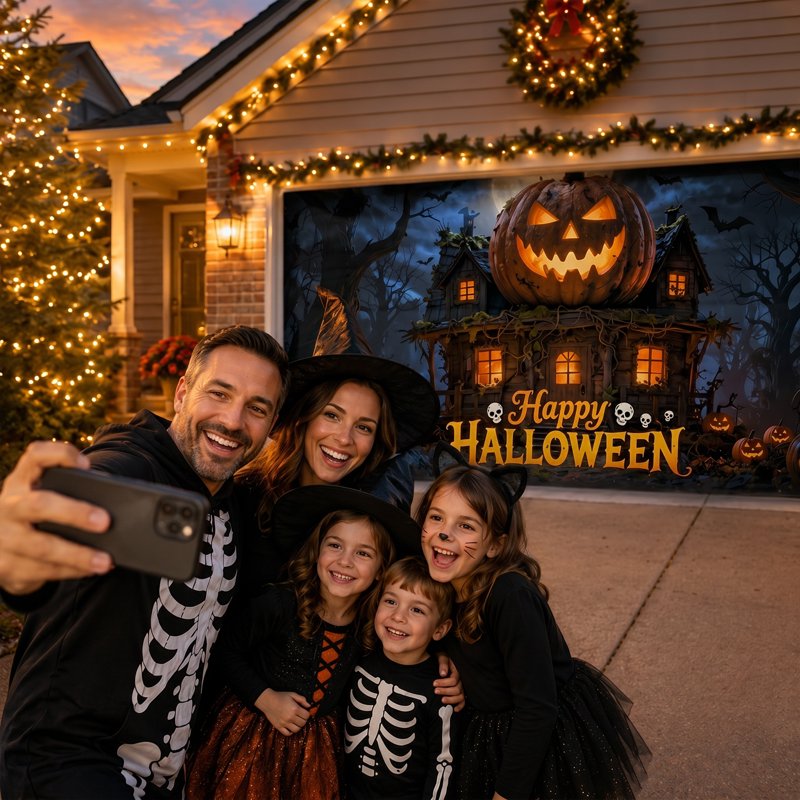 Halloween Garage Door Banner - Haunted Pumpkin Manor 16 x 7 ft Outdoor Halloween Decoration