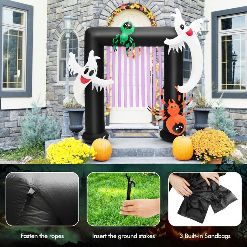 Halloween Inflatable Archway 7.5 Ft Outdoor Yard Decor with Lights & Stakes