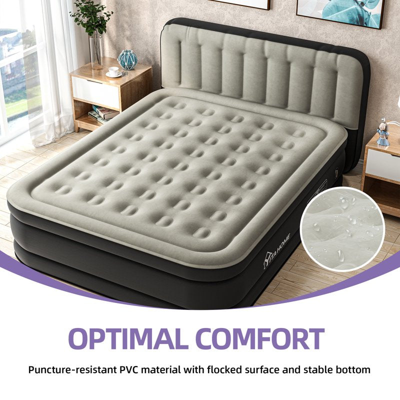 Queen Air Mattress with Built-in Pump and Banded Headboard - Gray - 18 Inch