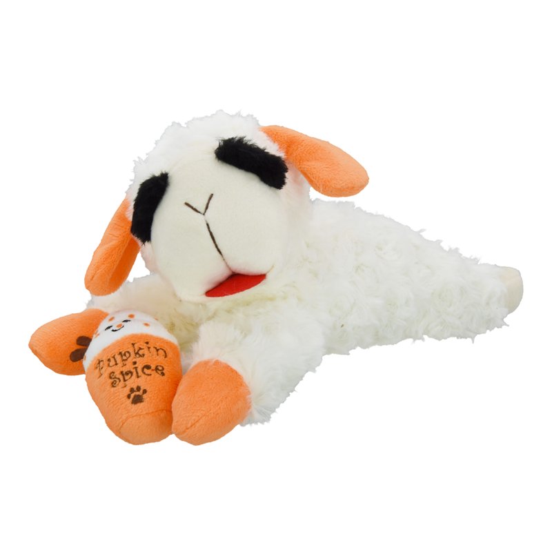 Multipet Lamb Chop Pupkin Spice Latte Dog Toy - Pumpkin Scented Plush Interactive Squeaker Medium Dog Toy