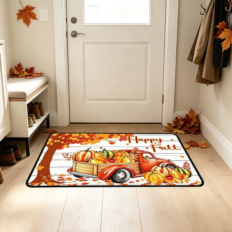 Thanksgiving Non-Slip Harvest Doormat - Truck with Pumpkins Sibling S