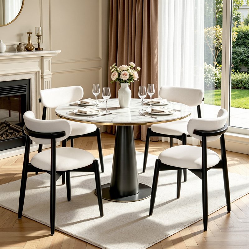 Upholstered Wooden Dining Chair Set of 2 - White/Black