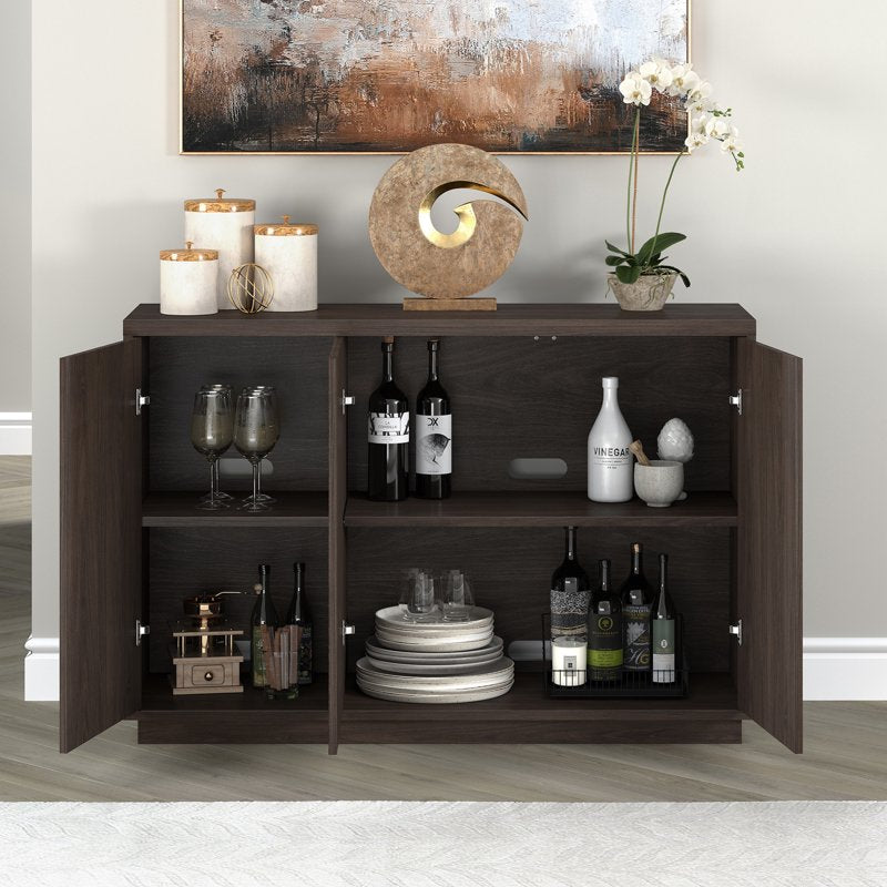Modern 48" Wide Alder Brown Buffet Table with Storage