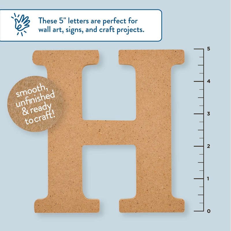Unfinished Wood Letter H - 5 Inch Craft MDF Alphabet Sign - Variation H