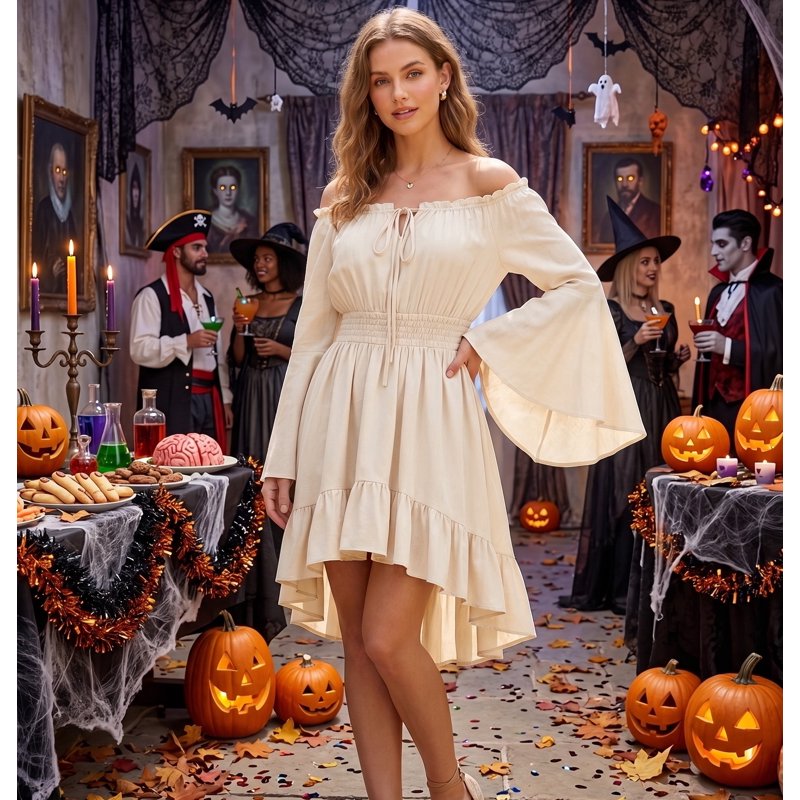 Beige Women's Gothic Pirate Off Shoulder Mini Dress XL Halloween Costume