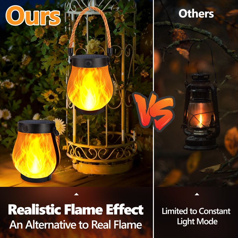 Outdoor Solar Lanterns 2 Pack Flikkering Flame Waterproof Garden & Patio Lights