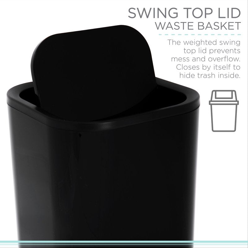 Acrylic Bathroom Trash Can - 2.1 Gallon Capacity - Black