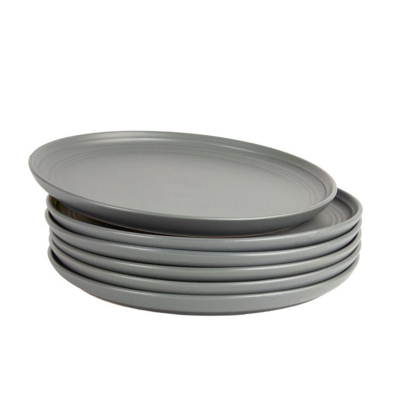 10.5" Round Stoneware Dinner Plates Set of 6 - Matte Gray