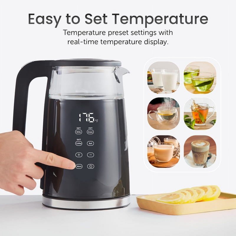 1.7L Adjustable Temperature Electric Kettle with Cool Touch Double Wall