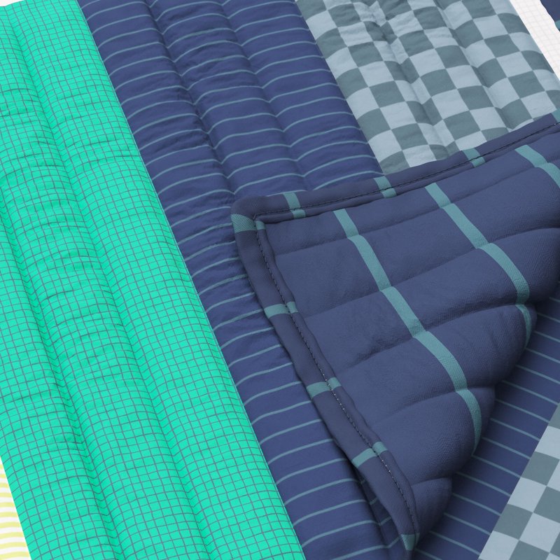 Kids Reversible Green Stripe Stitch Quilt Set Twin - 2 Pieces