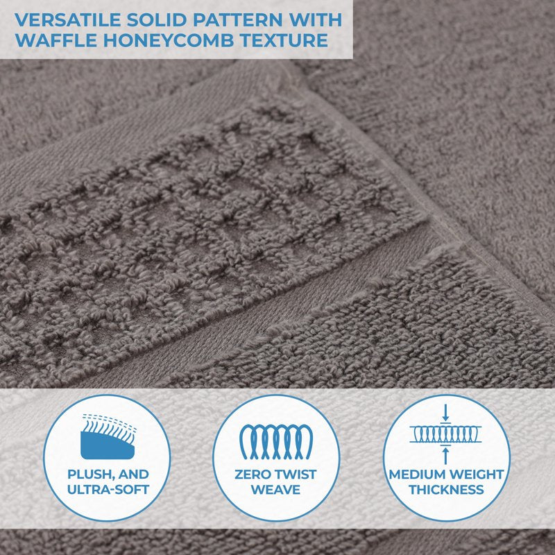 Charcoal 9-Piece Cotton Towel Set with Waffle Border - Ultra Soft & Quick Dry