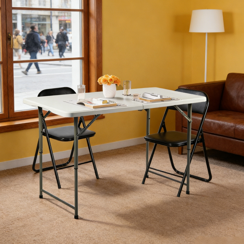 48'' Rectangular Folding Dining Table - Adjustable Height, White